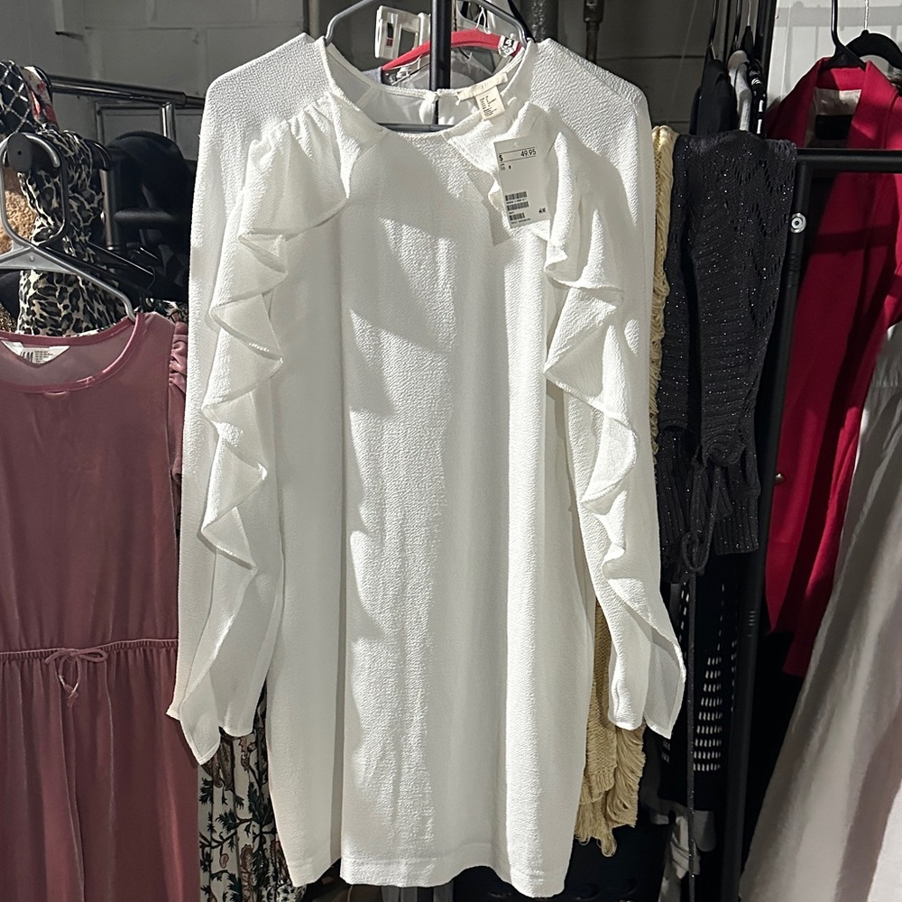 H&M White Long Sleeve Dress